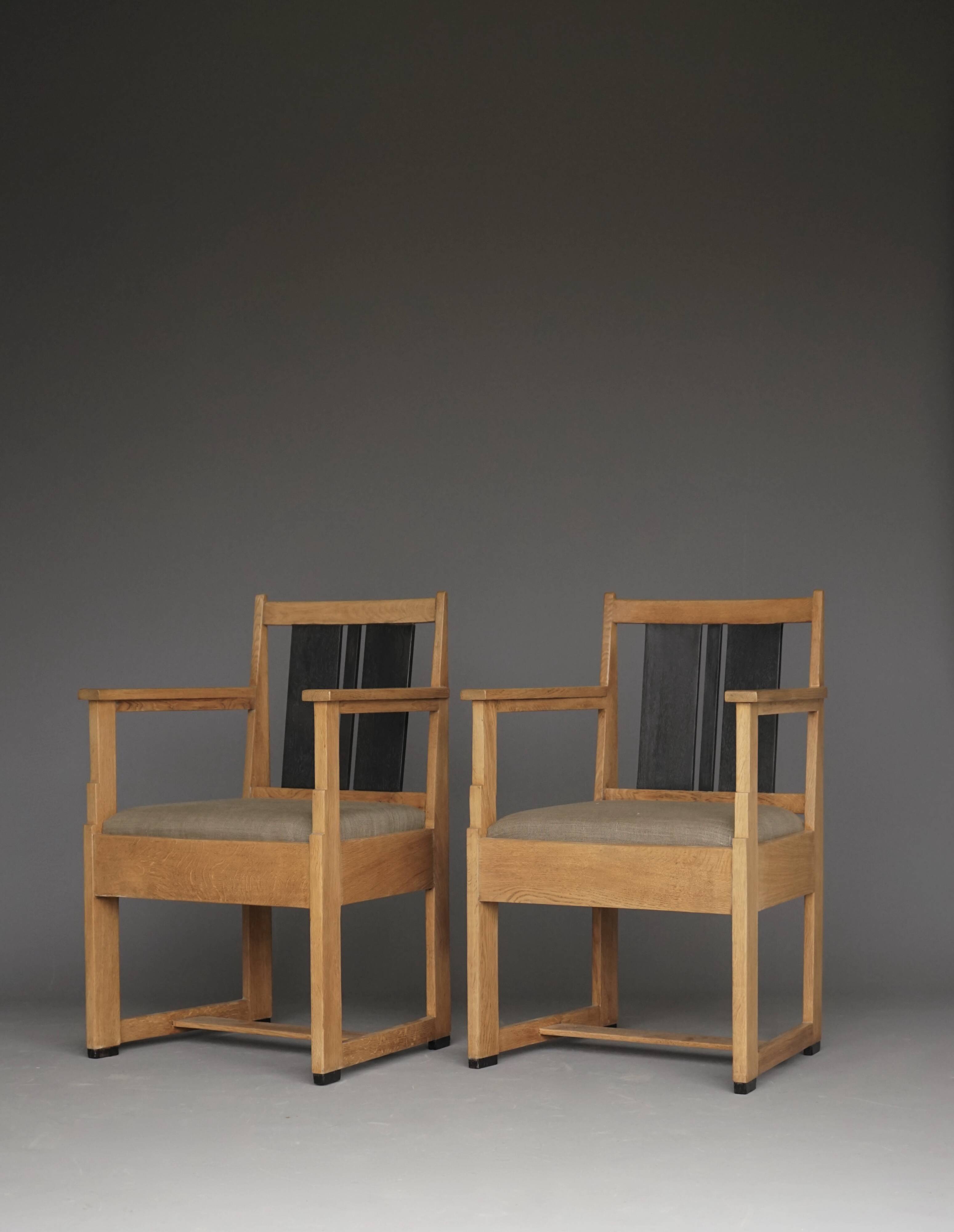 Art Deco Oak Armchairs by Henk Wouda, 1920s, Set of 2
