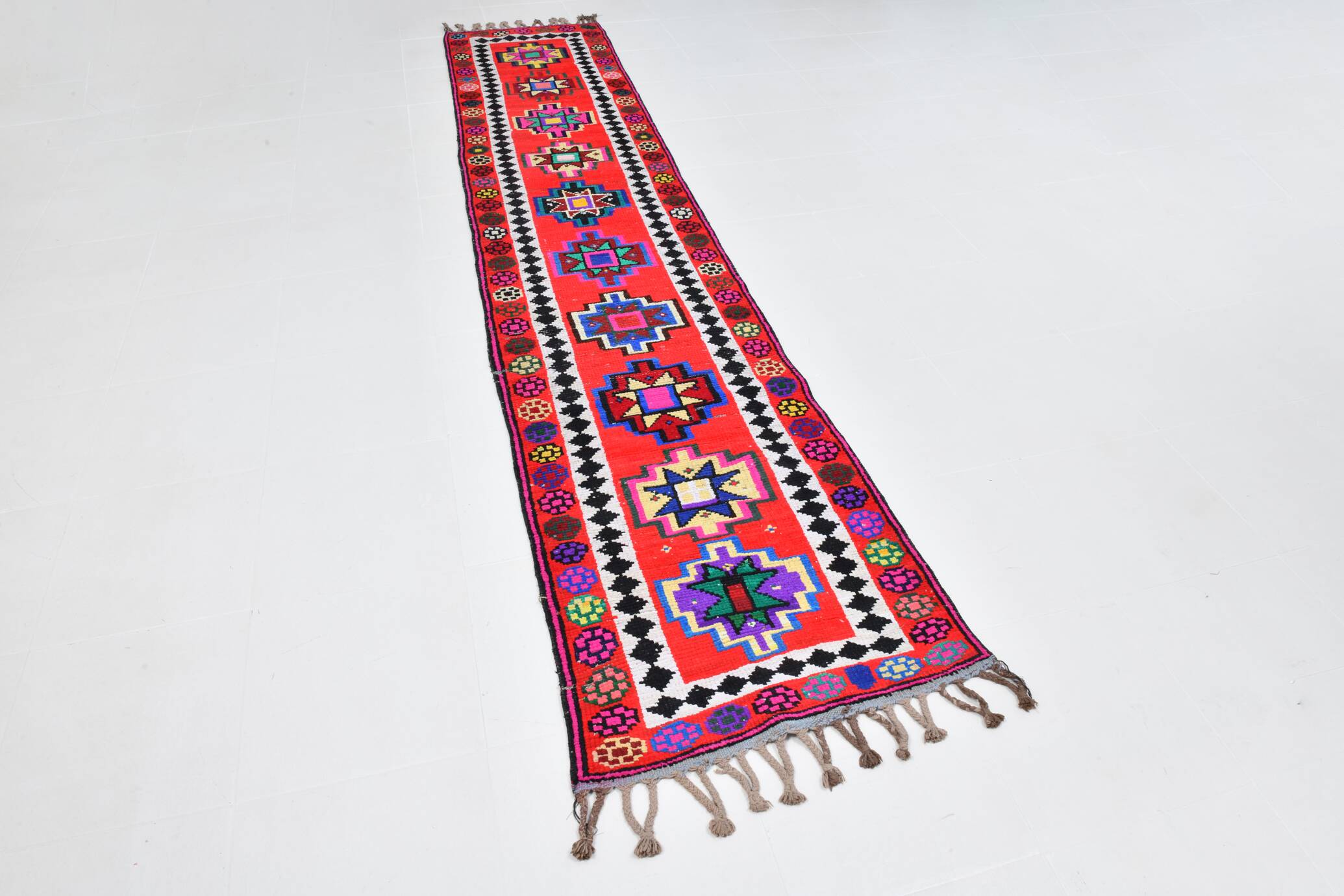 2x12 Colorful Geometric Vintage Runner Rug, 73x373Cm