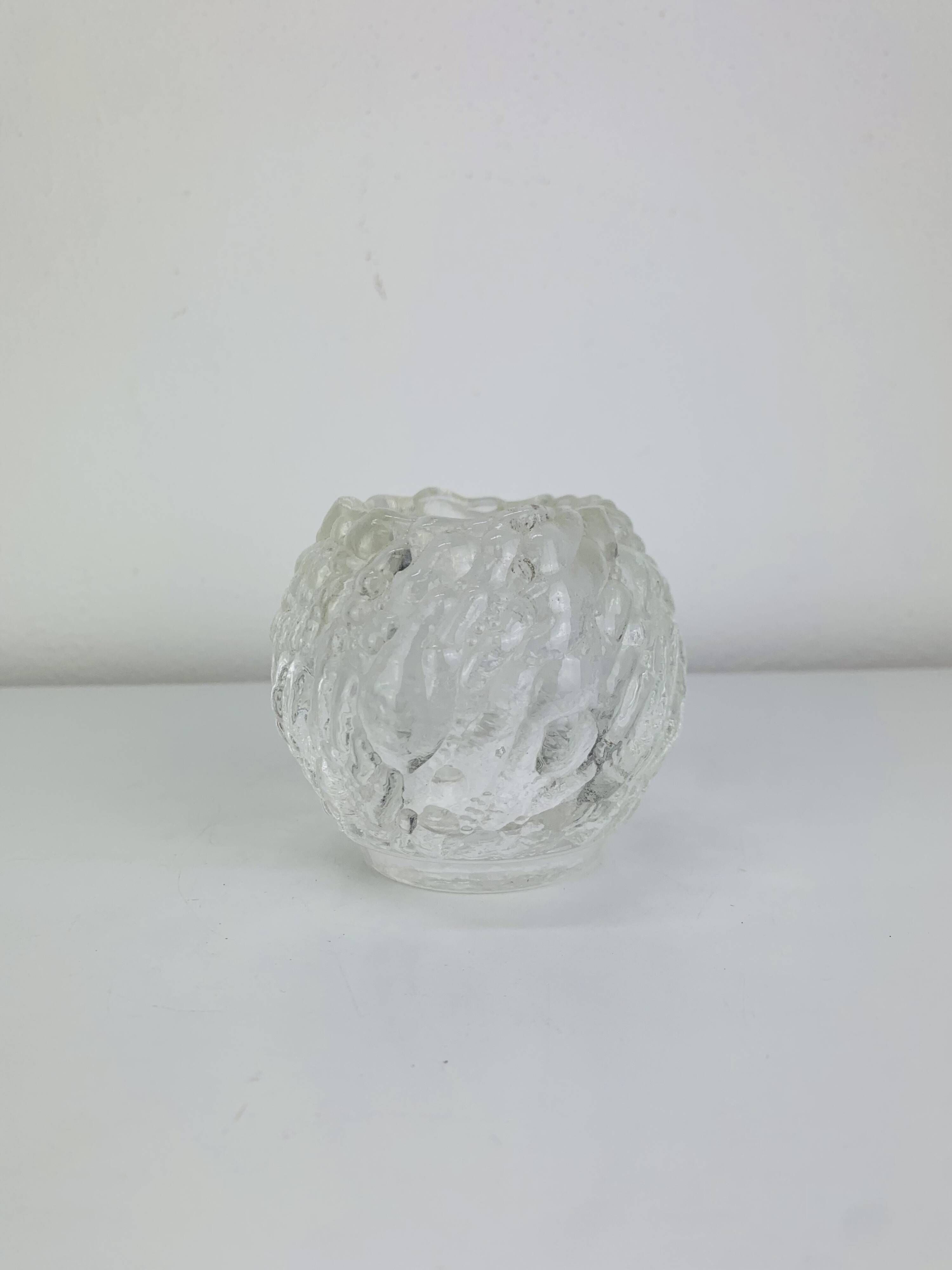 Cut glass candle holder, sphere, snowball style Kosta Boda