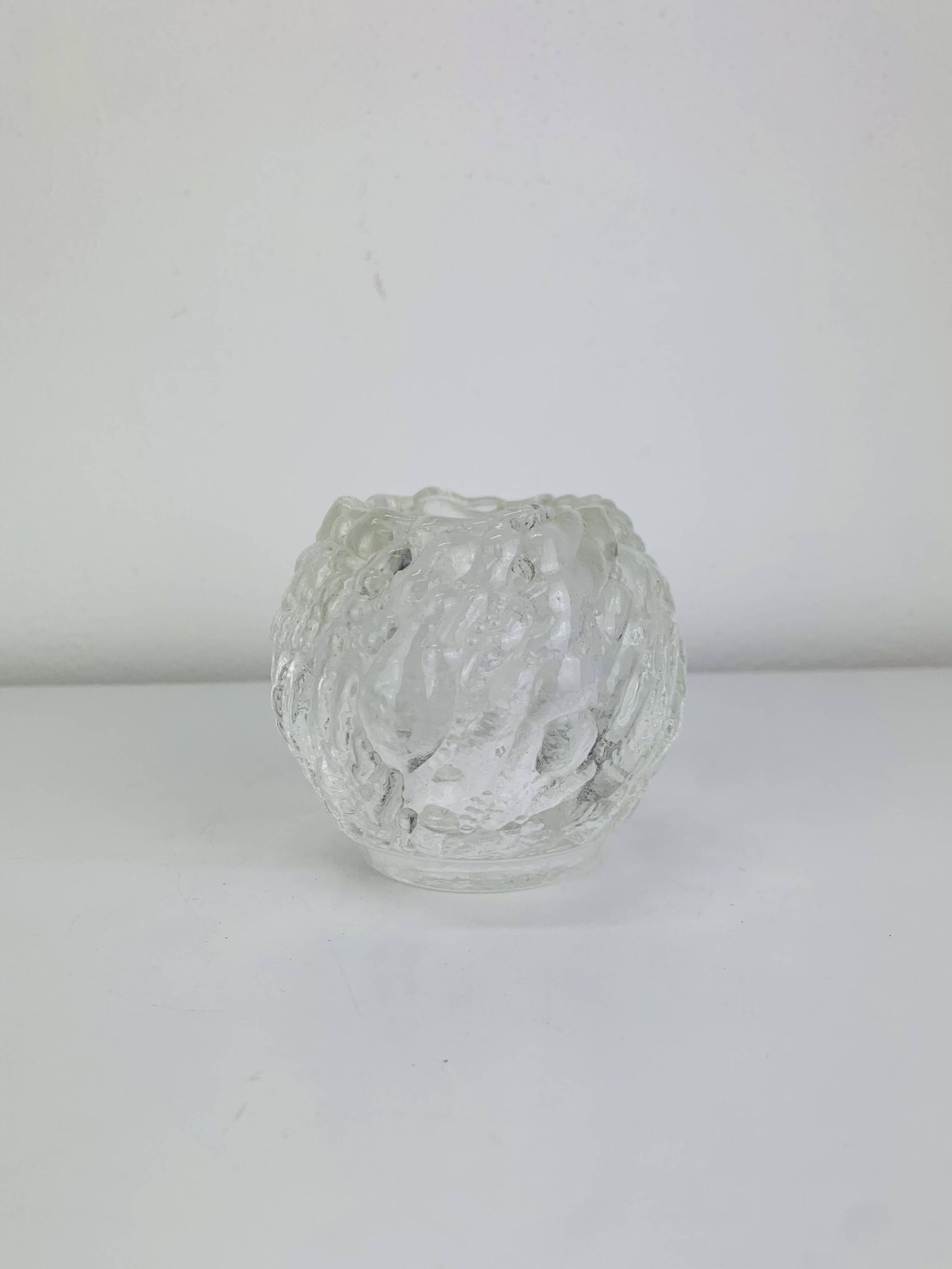 Cut glass candle holder, sphere, snowball style Kosta Boda