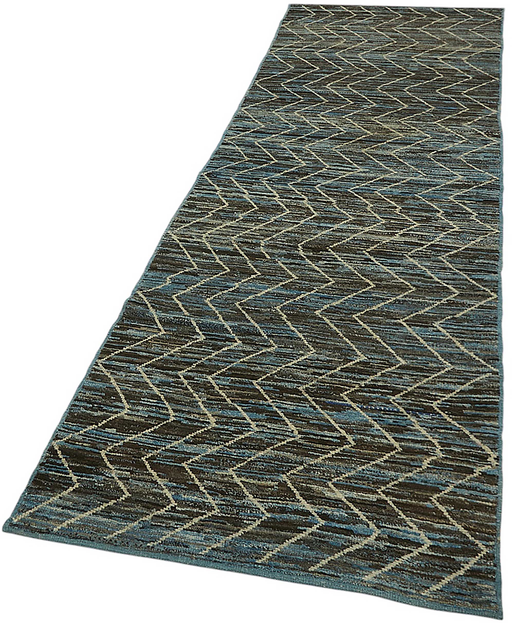 Handmade Tribal Decorative 90 cm x 290 cm Blue Wool Runner Carpet