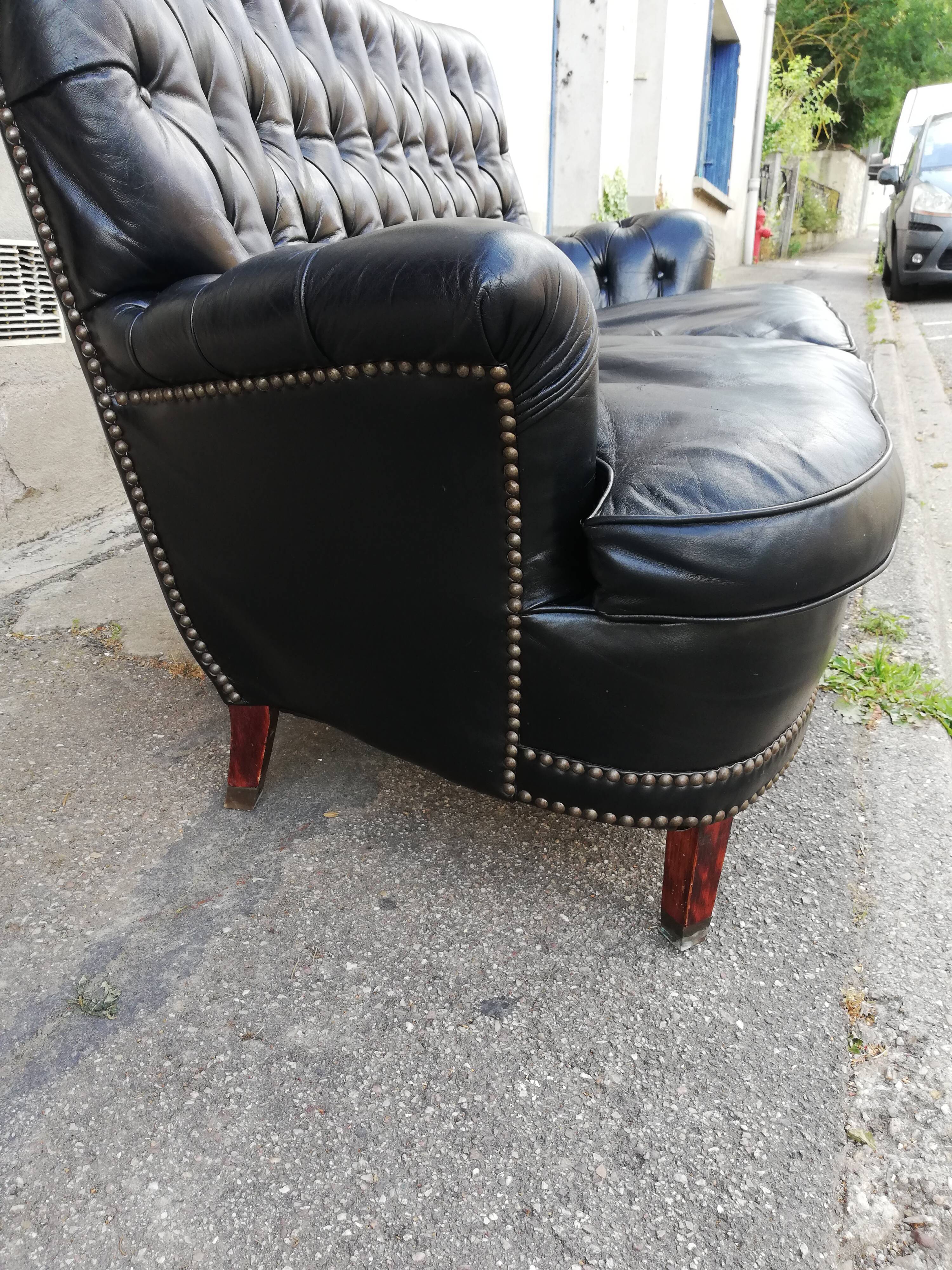 Black leather sofa 2 padded seats