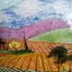 Vase Art Déco en grès, peint à la main d'un paysage champêtre