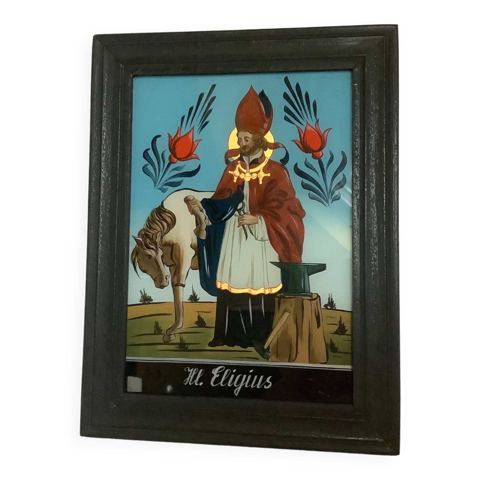 Frame painting on glass reverse painting fixed under glass Saint Éloi
