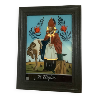 Cadre peinture sur verre peinture inversée fixé sous verre Saint Éloi