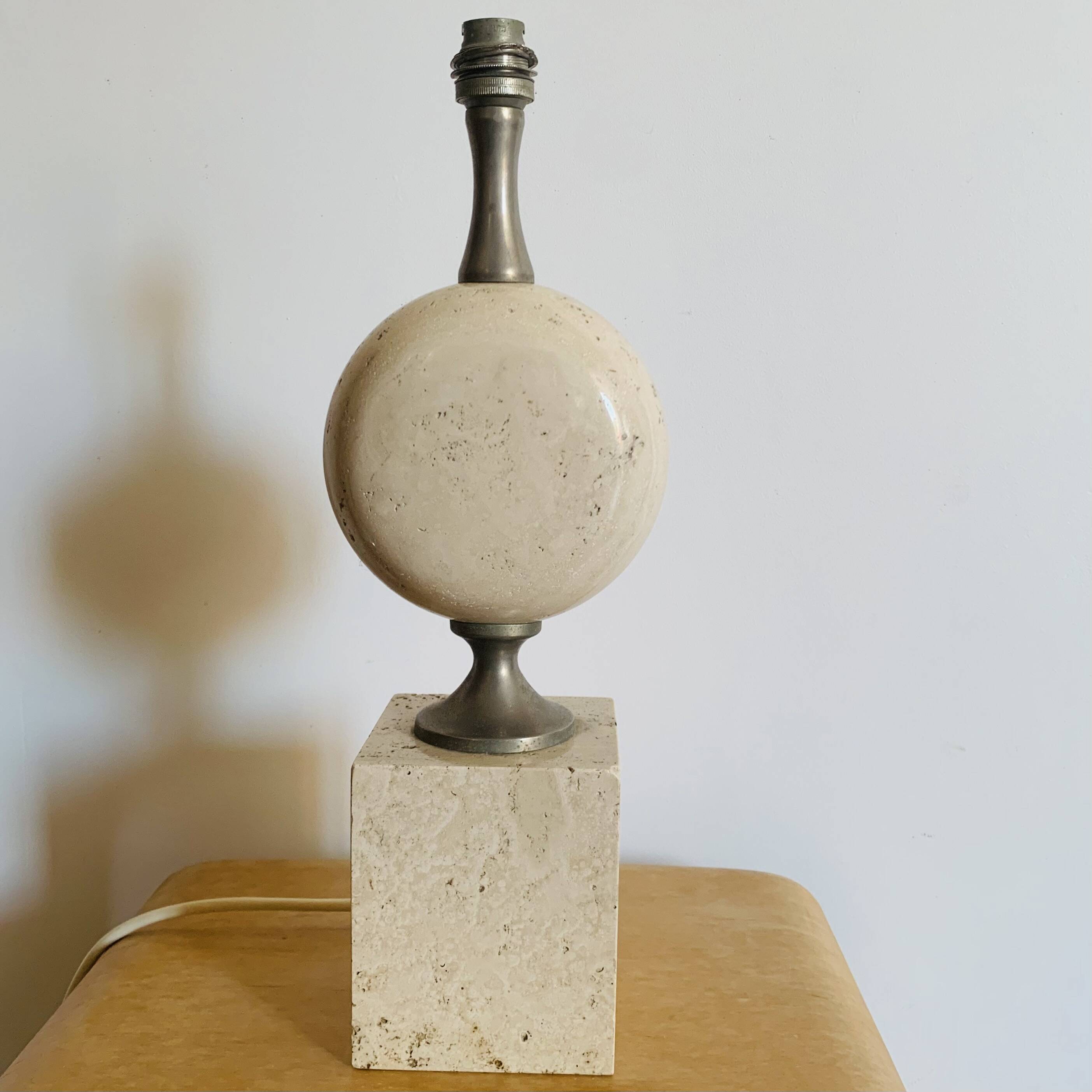 Pied de lampe Philippe Barbier en travertin – années 1970