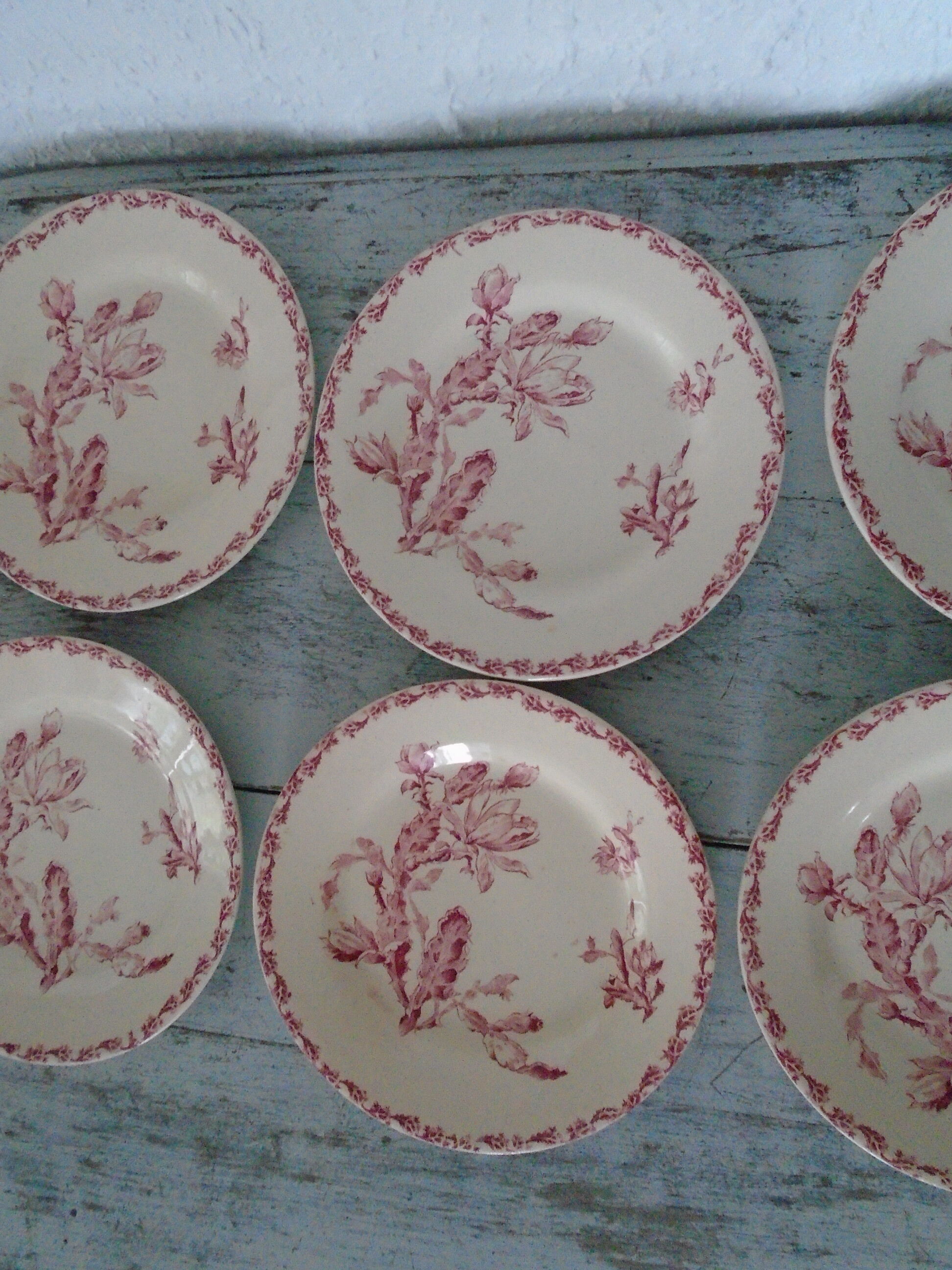 7 gien pink cactus model 6 plates - 1 hollow old