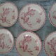 7 gien pink cactus model 6 plates - 1 hollow old