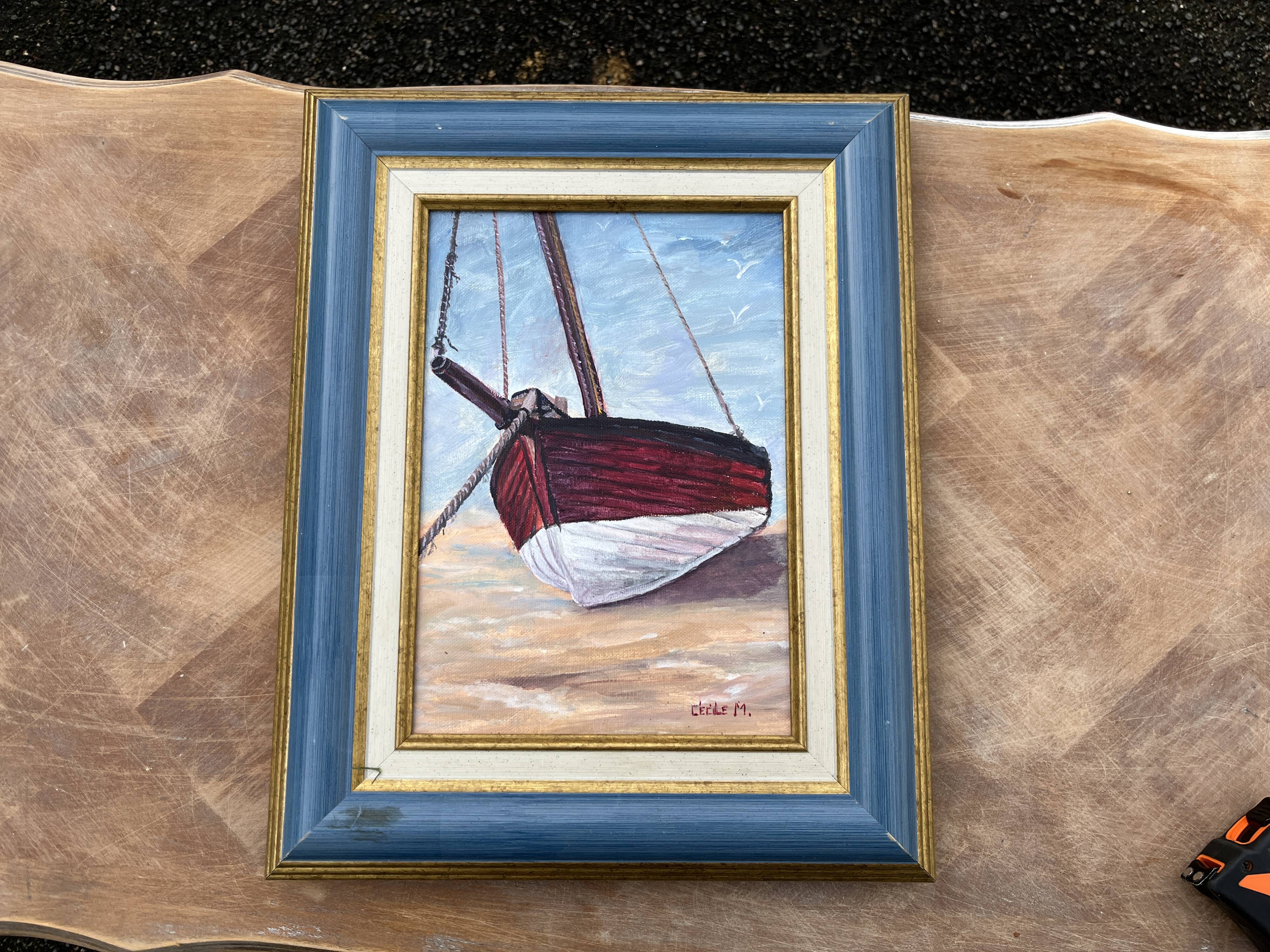 Marine Painting, Boat on the Beach cecile mesmin