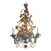 Multicoloured Venetian glass chandelier from Murano, 8 light arms and three levels of flowers and