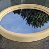 Vintage mirror 70 round white ecru plastic