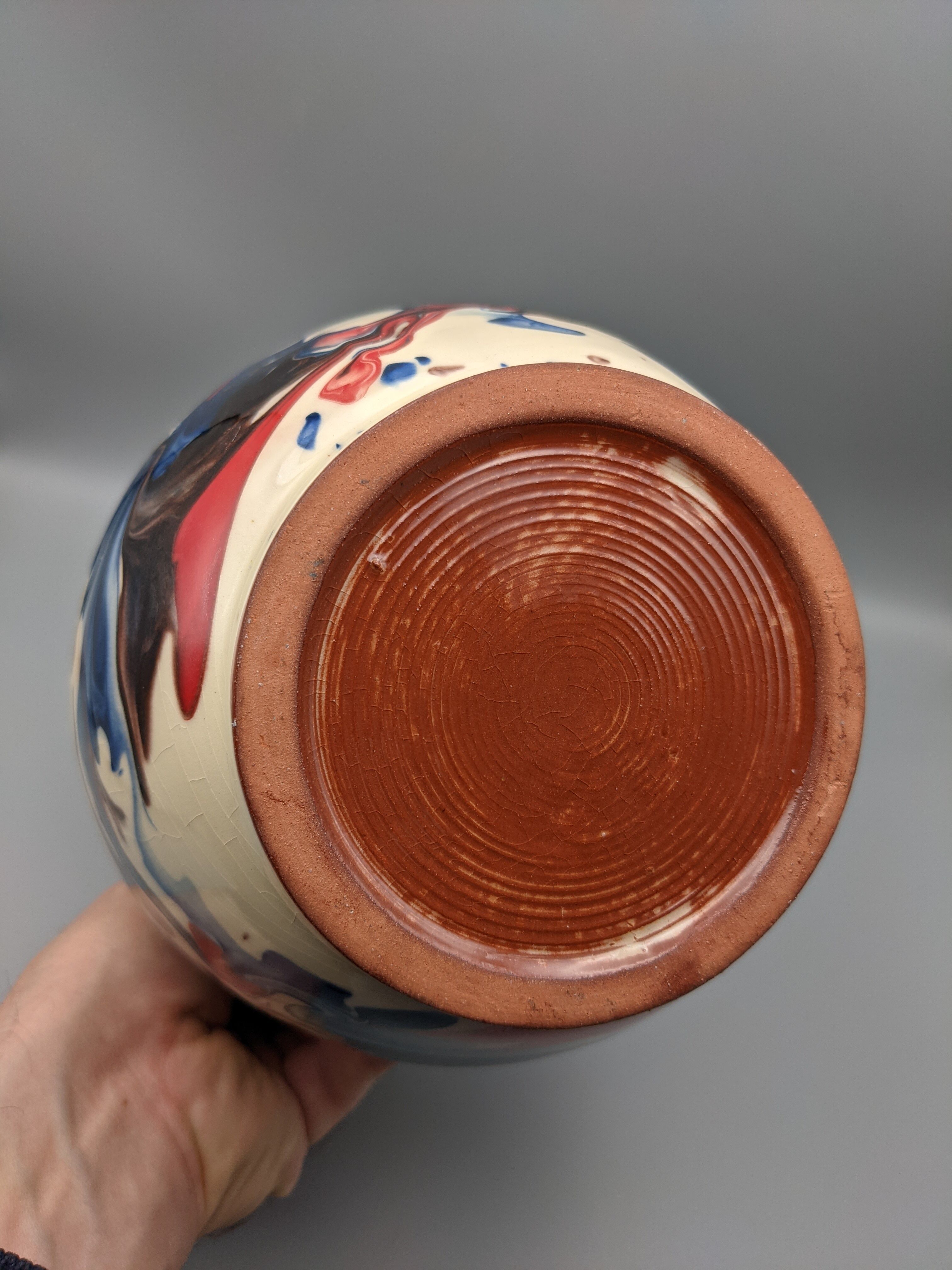 Pitcher broc cruche multicolored coulure in glazed terracotta 2 liters