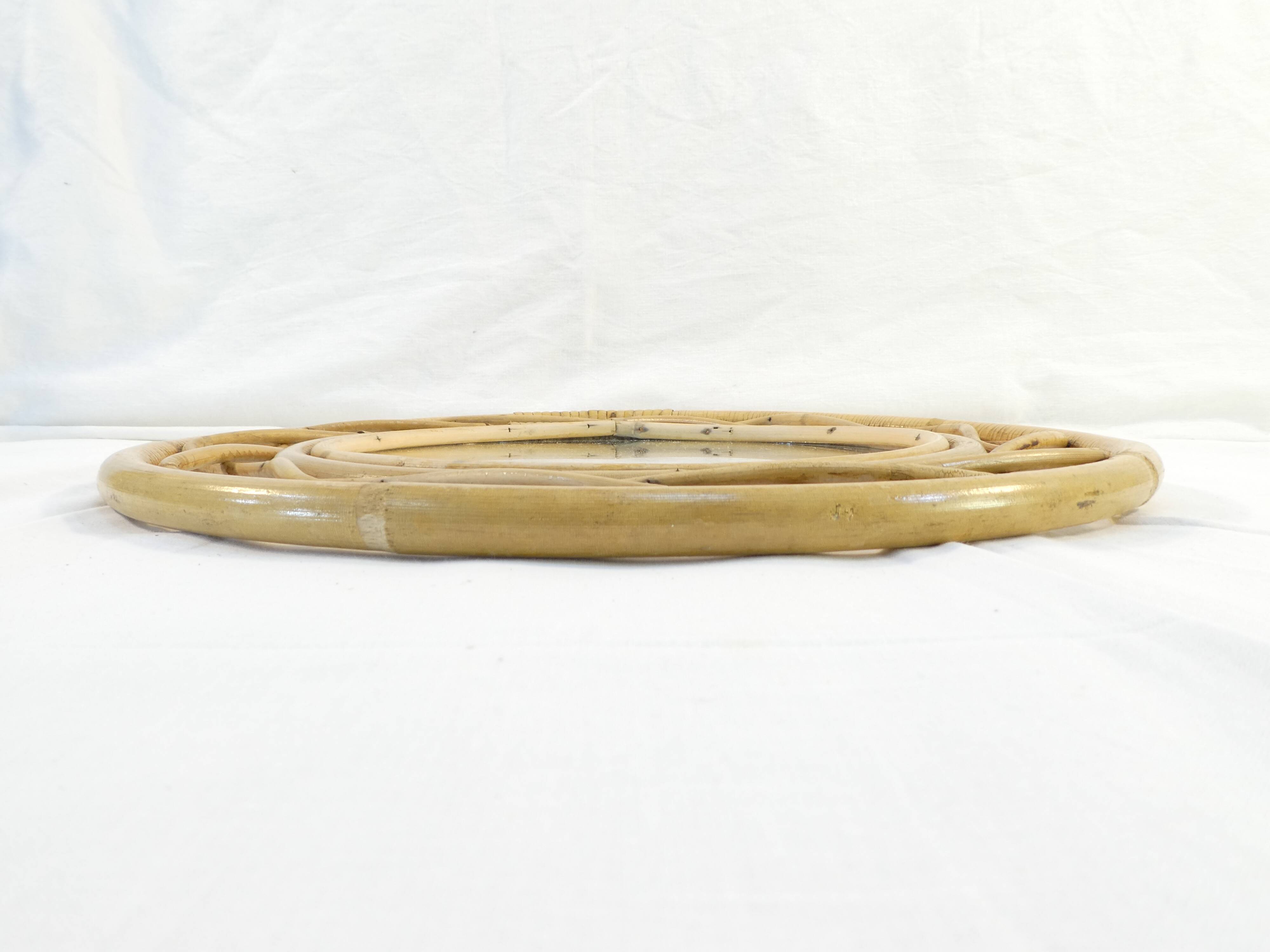 Vintage round rattan mirror
