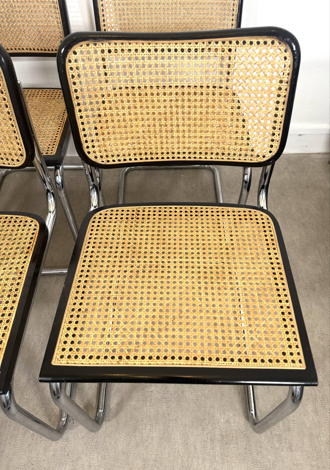 Set of four B32 chairs by Marcel Breuer made in Italy.