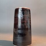 Small monogrammed black enameled ceramic vase by Willy Steinlin, Switzerland 1960.