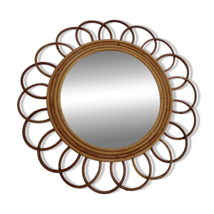 Miroir ''fleur'' en rotin