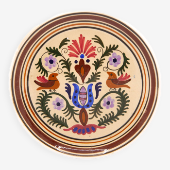 Assiette décorative grecque aux oiseaux et aux fleurs signée de 1982