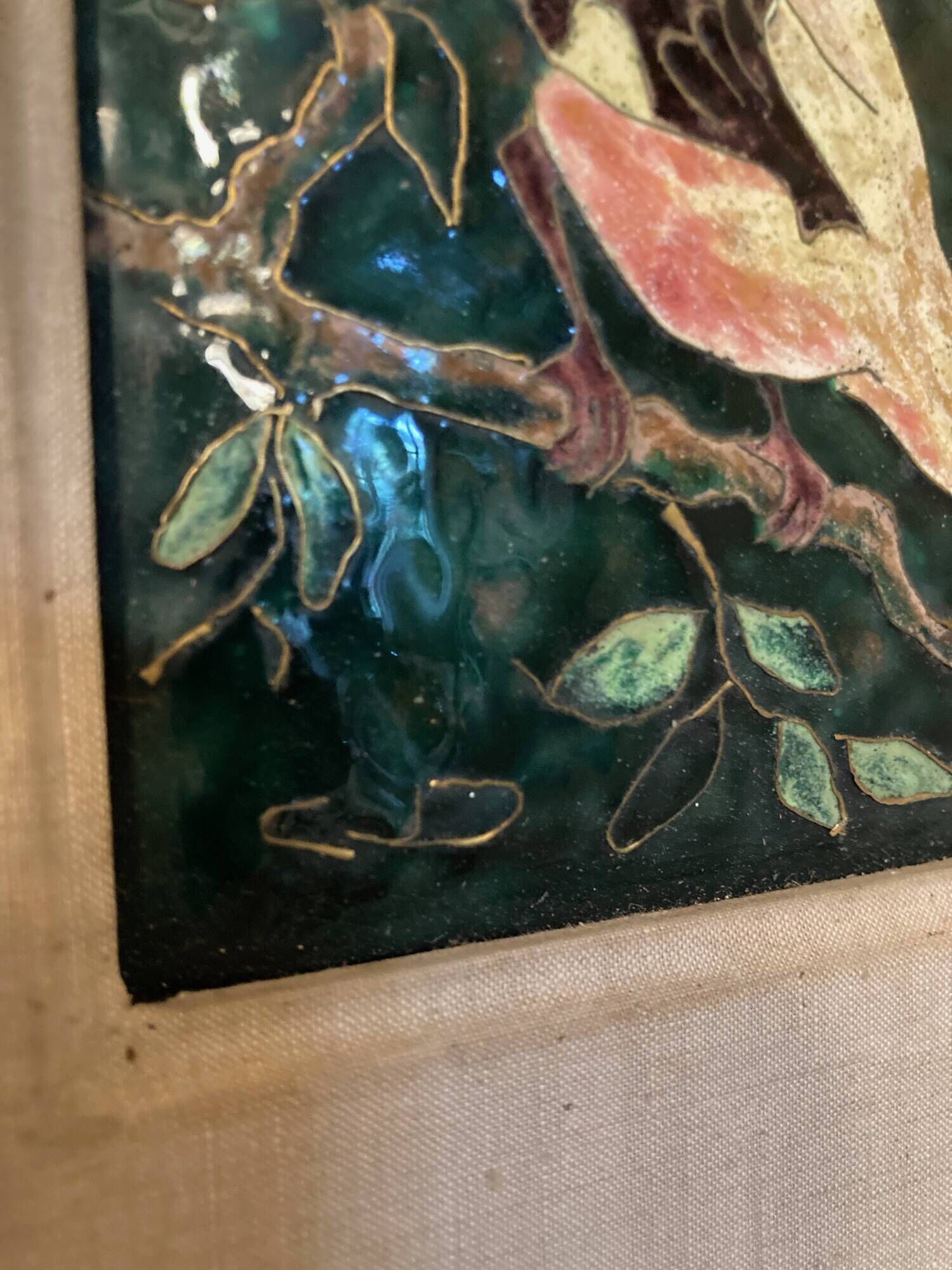 Emaux de Limoges, "Le Loriot", signed by master enameler Christiane Dujardin, 1950s-1960s