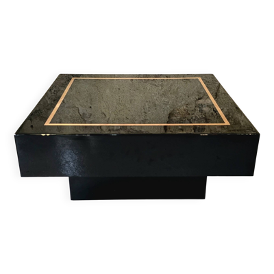 Jean-Claude Mahey, attribuée à – Table basse carrée en laque noire et laito