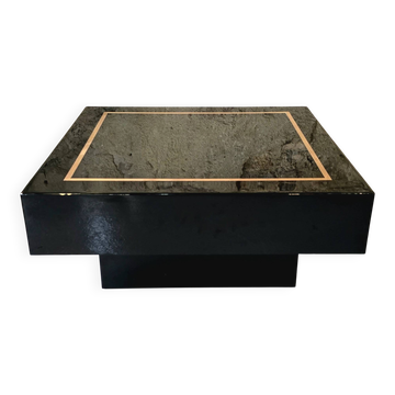 Jean-Claude Mahey, attributed to – Square coffee table in black lacquer and white.