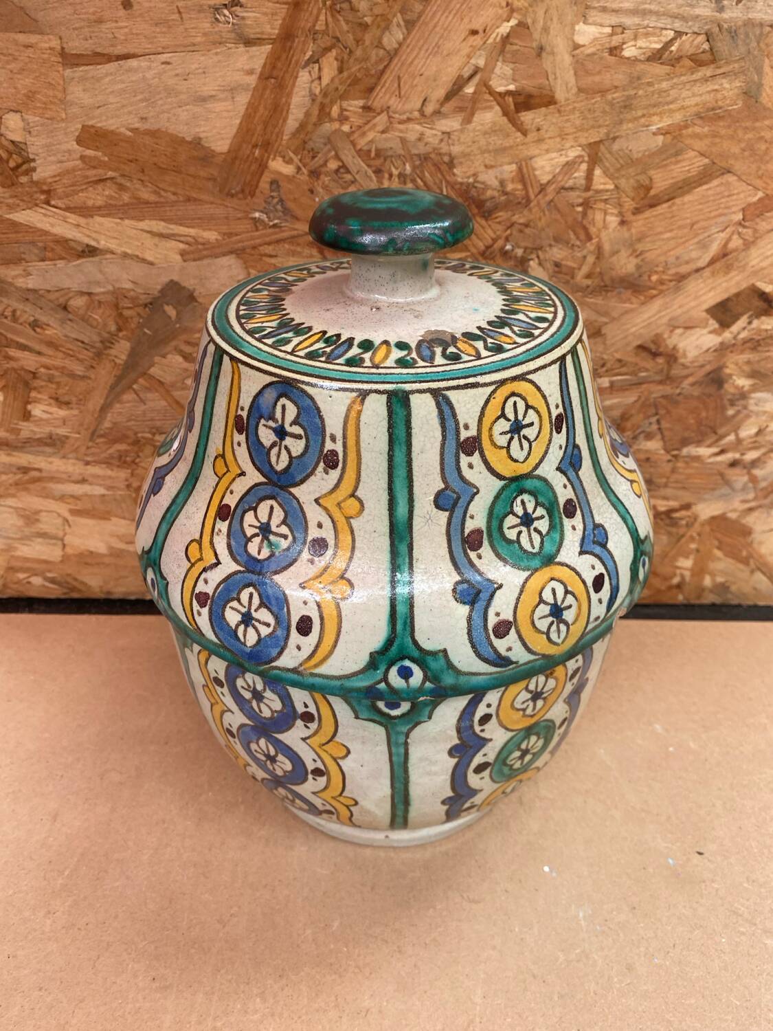 Old Jobbana Butter Jar Morocco Polychrome Earthenware 19th Century Vintage #B084