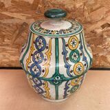 Old Jobbana Butter Jar Morocco Polychrome Earthenware 19th Century Vintage #B084