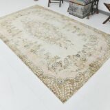 Tapis turc vintage 291 x 172 cm, rose pastel, vert et marron