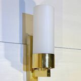 Set of three brass and opaline sconces, mid-century France