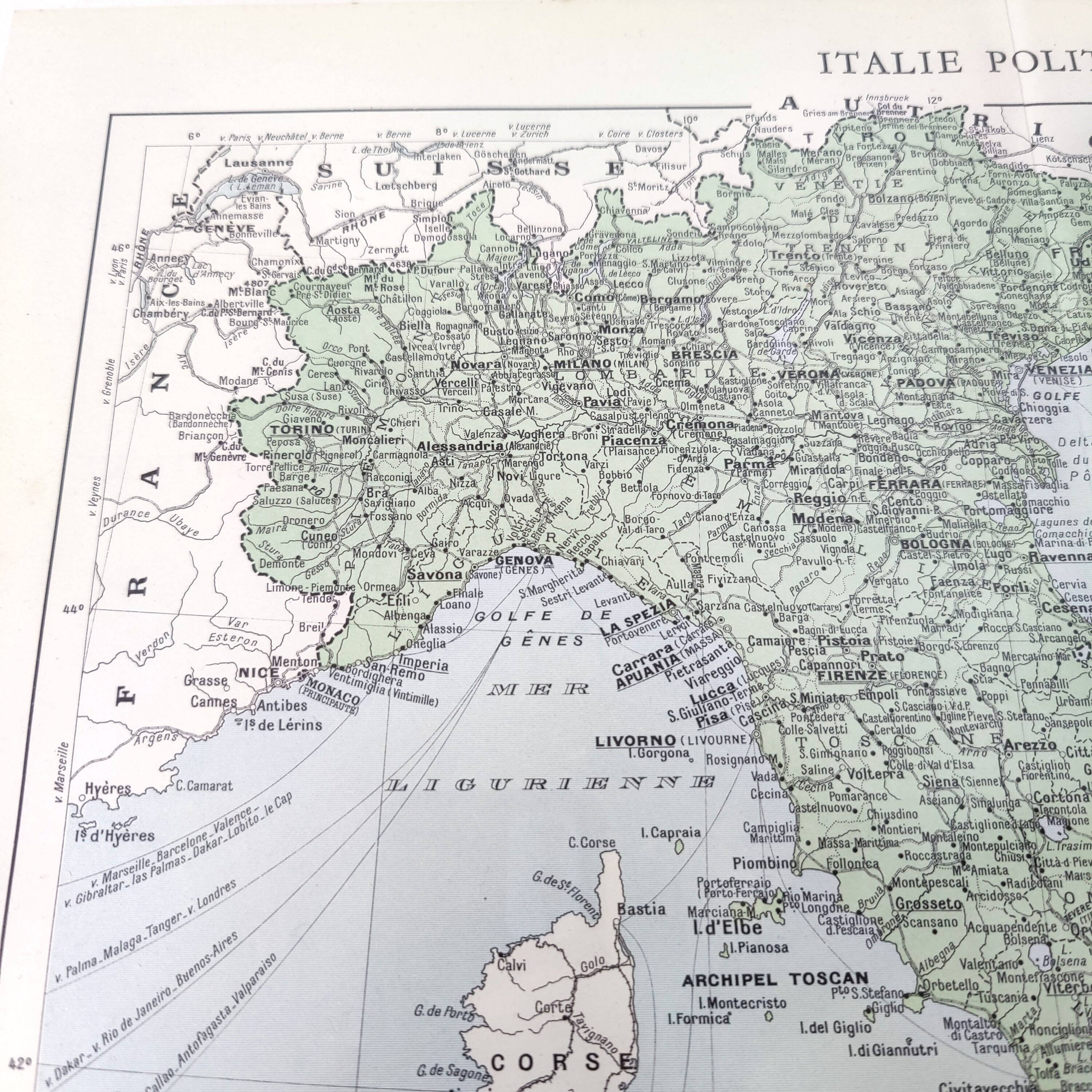 Illustrated Italy Europe map 43x43cm vintage from 1950