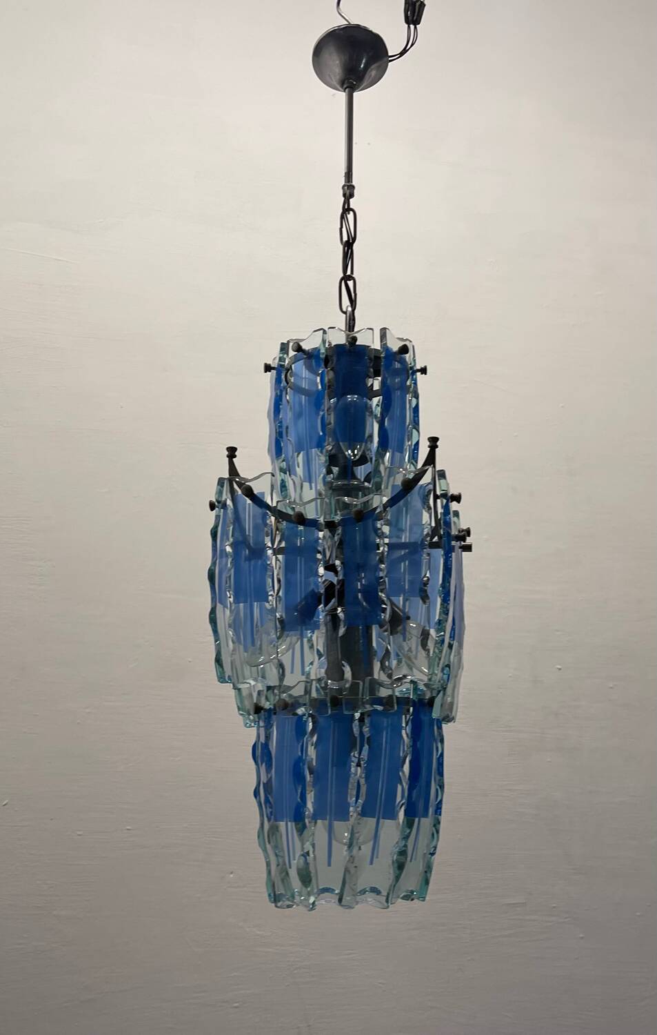 Midcentury Glass Blue Light Pendant 1970’s