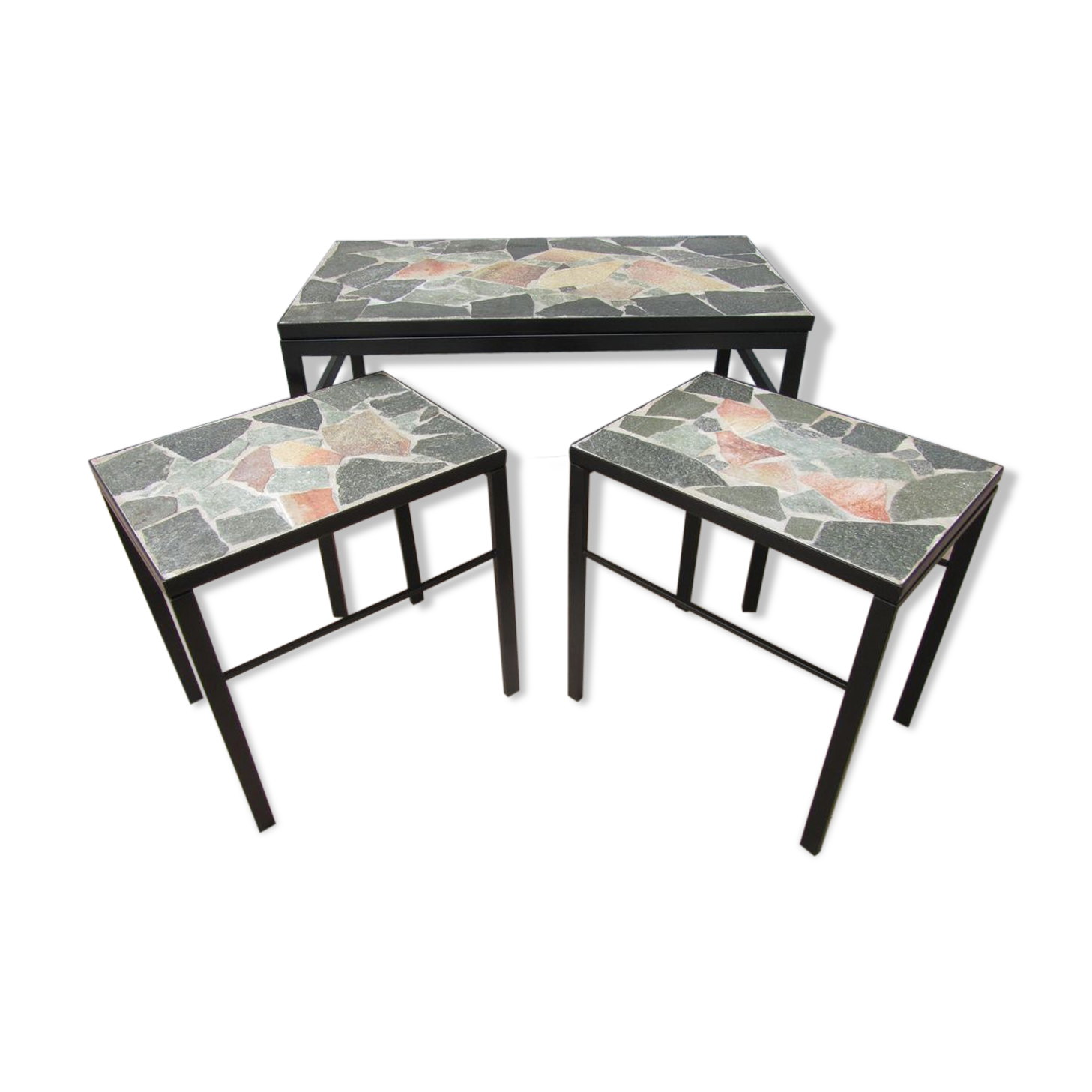 Brutalist Flag Stone nesting Tables, set of 3