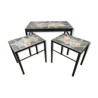 Brutalist Flag Stone nesting Tables, set of 3