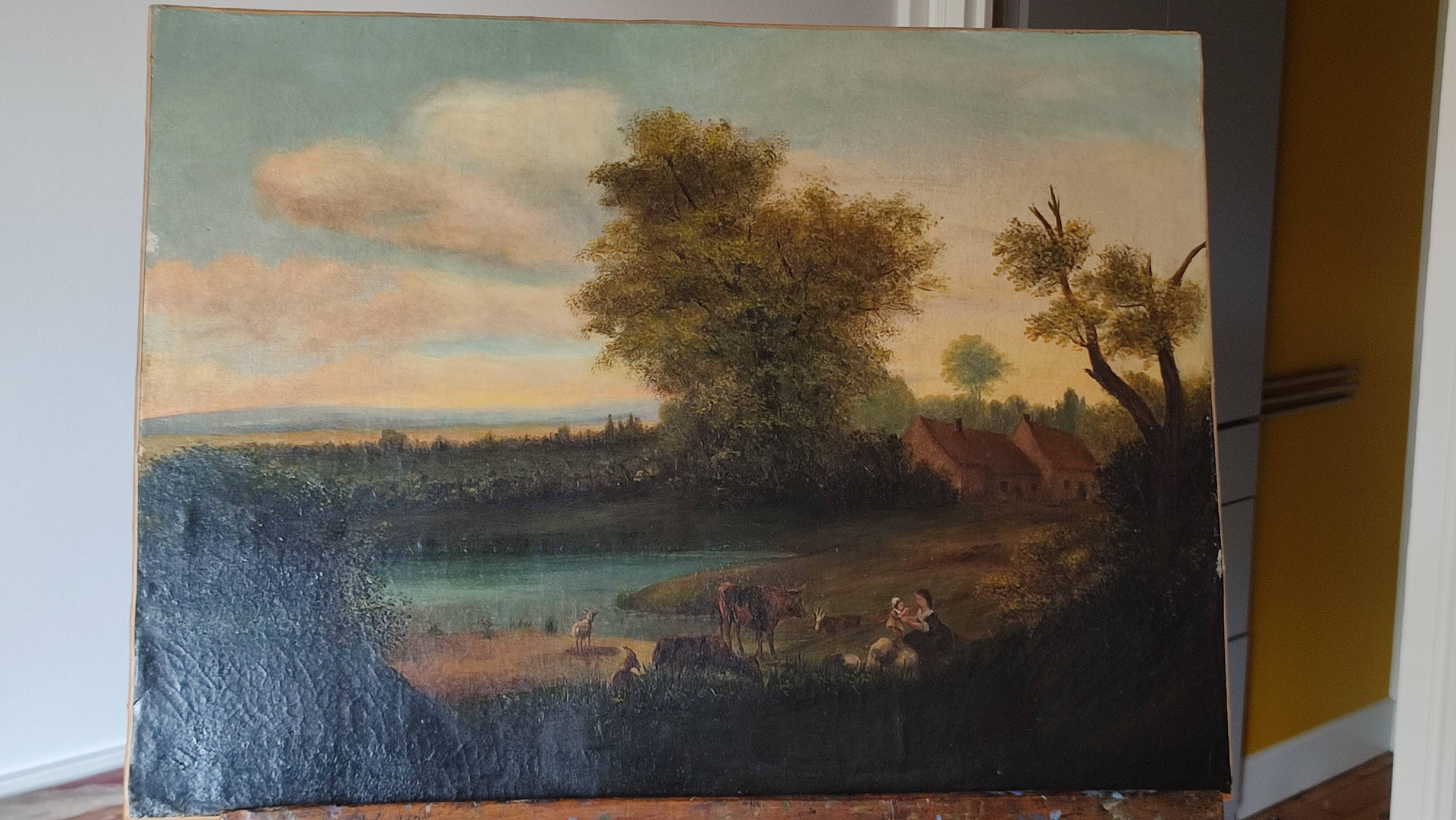 19th century Dutch School "Animated landscape with rural theme"