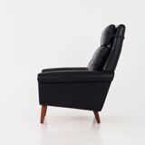 Fauteuil en cuir noir, design danois, années 1970, production : Danemark