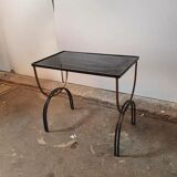 Vintage cast iron and black glass side table
