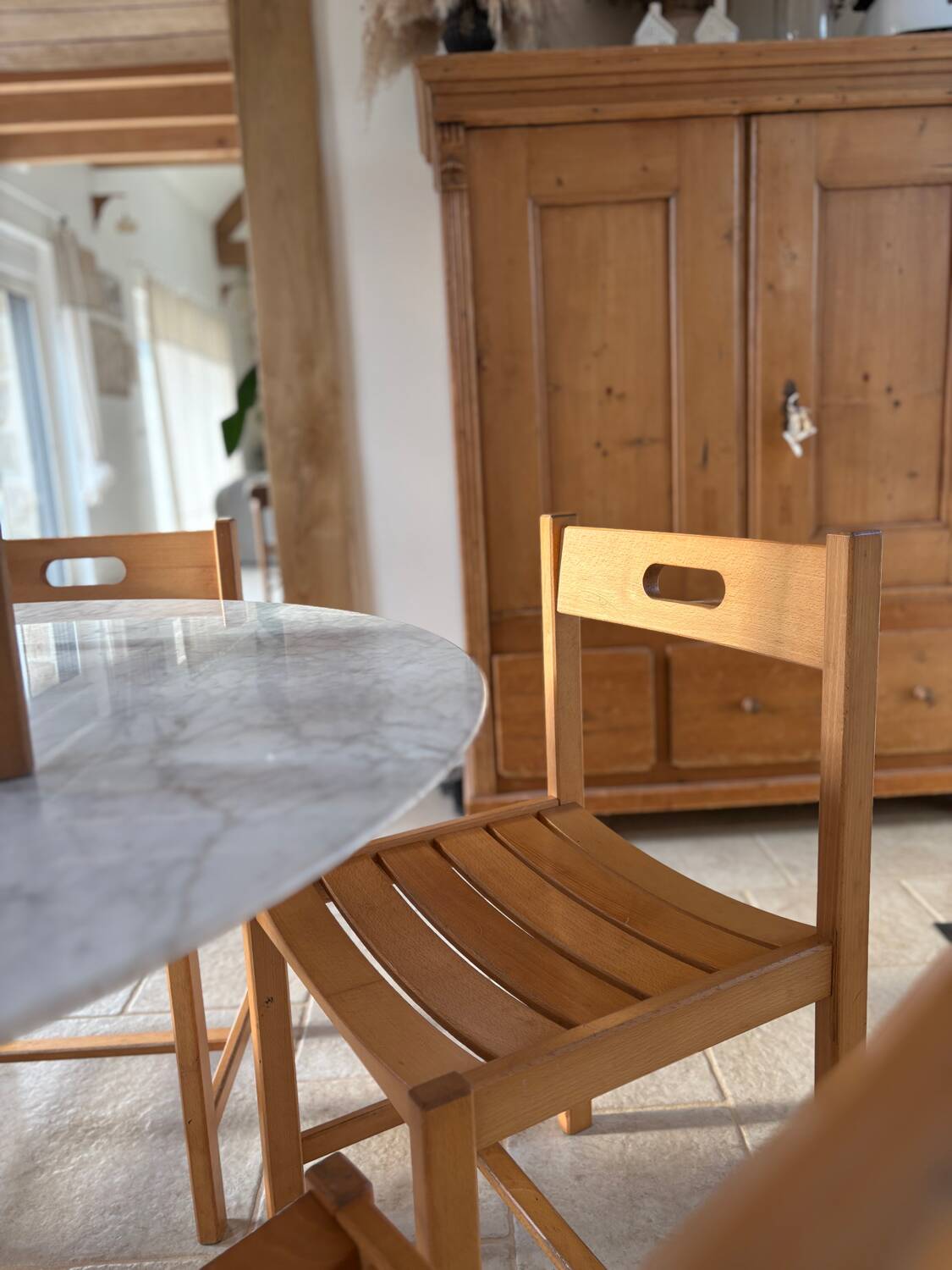 6 solid beech chairs by André Sornay