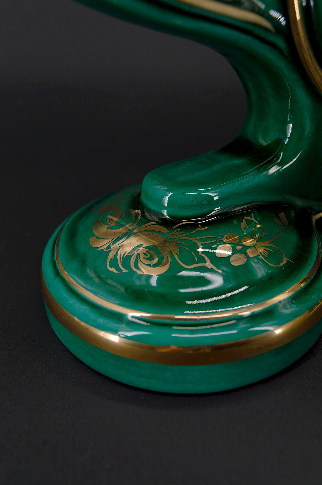 Pair of lamps in green and gold earthenware, circa 1940