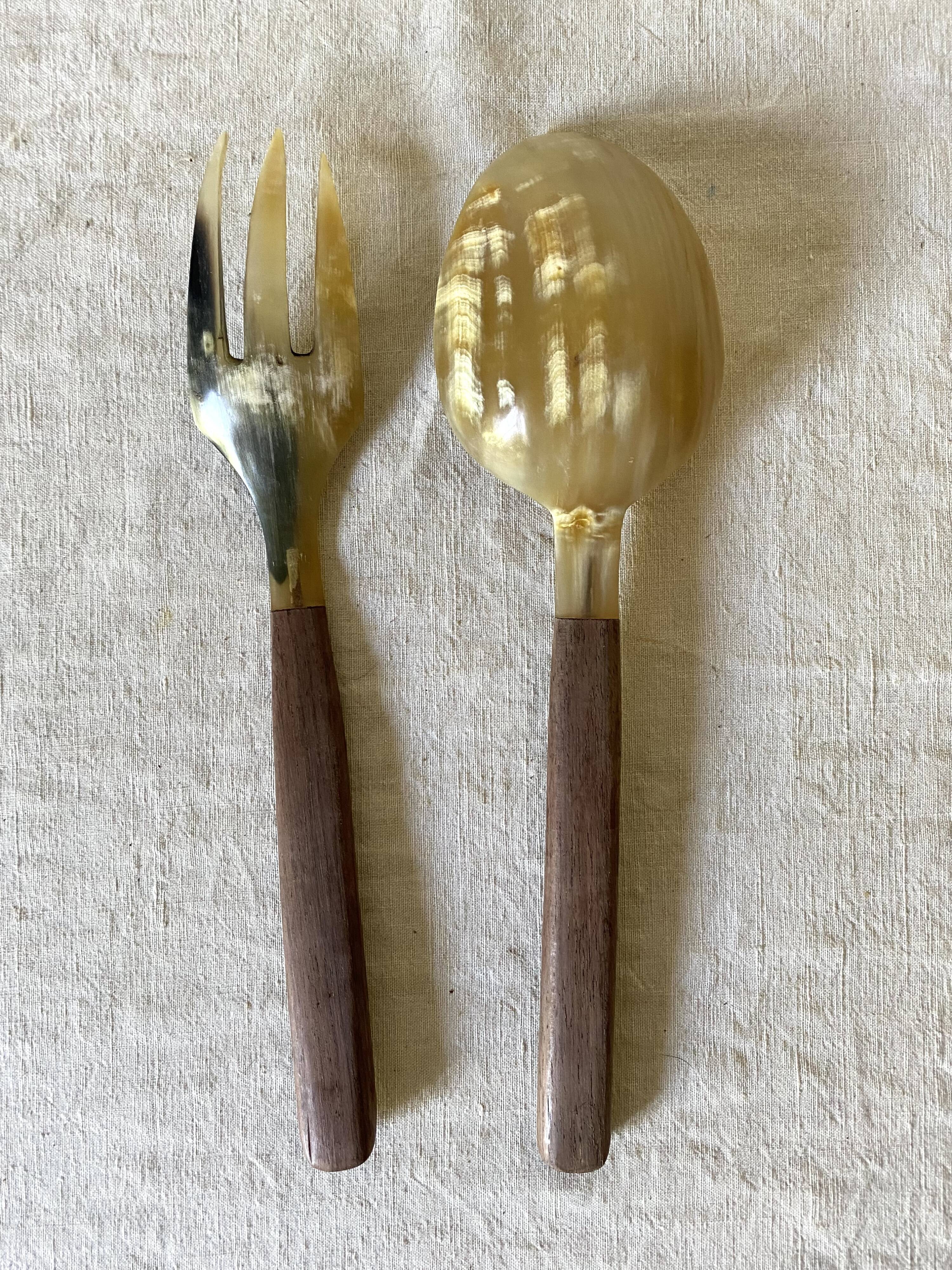 Wooden and horn salad servers