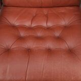 Sculptural Ear-Back Lounge Armchair — Moulded Wood — Deep Button