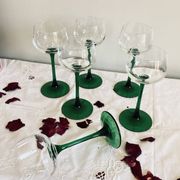 6 Alsace green foot wine glasses Luminarc France 14 cl