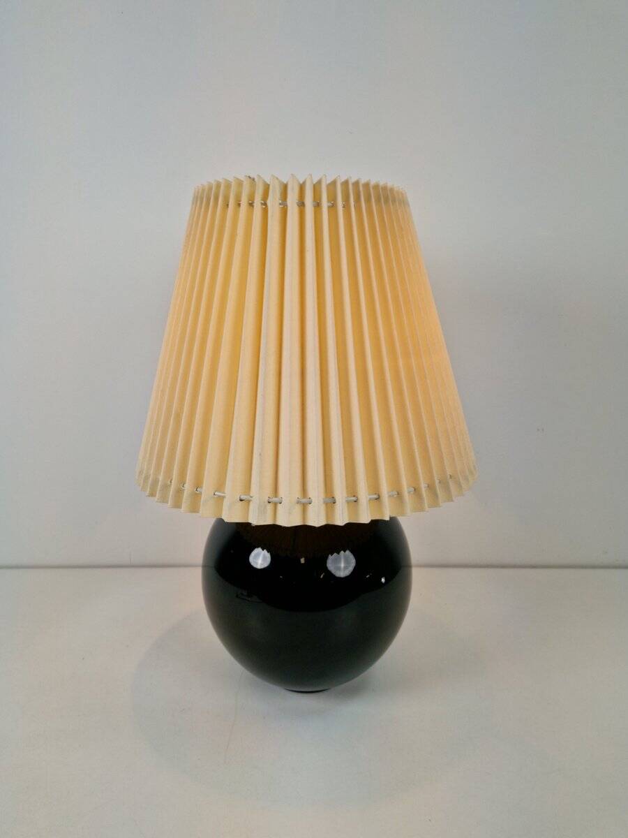 Black Opaline Glass Spherical Table Lamp in the style of Jacques Adnet, 1950s