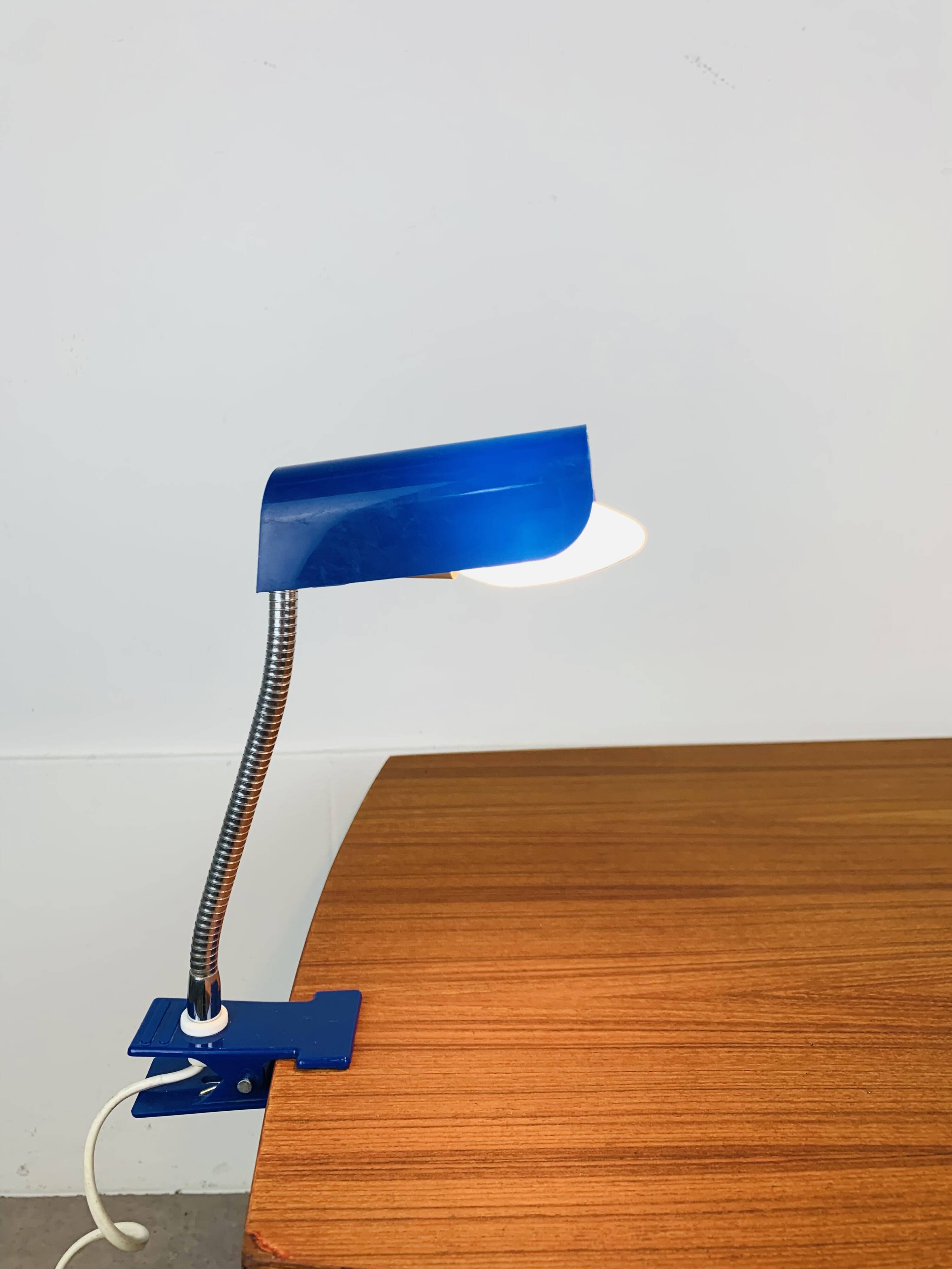 Blue adjustable clamp lamp, chrome flexible, 800s, vintage