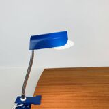 Lampe pince orientable bleue, flexible chrome, années 800, vintage