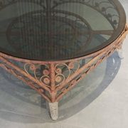 Large Peacock-French Riviera coffee table in rattan, bamboo, glass, vintage.