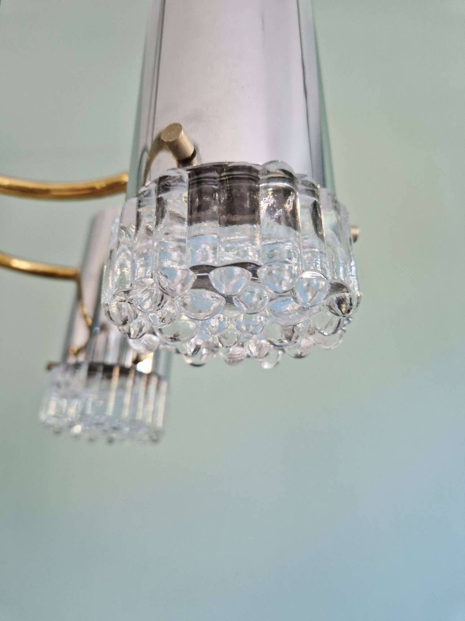 Space Age chandelier in chrome metal and brass, 1970s