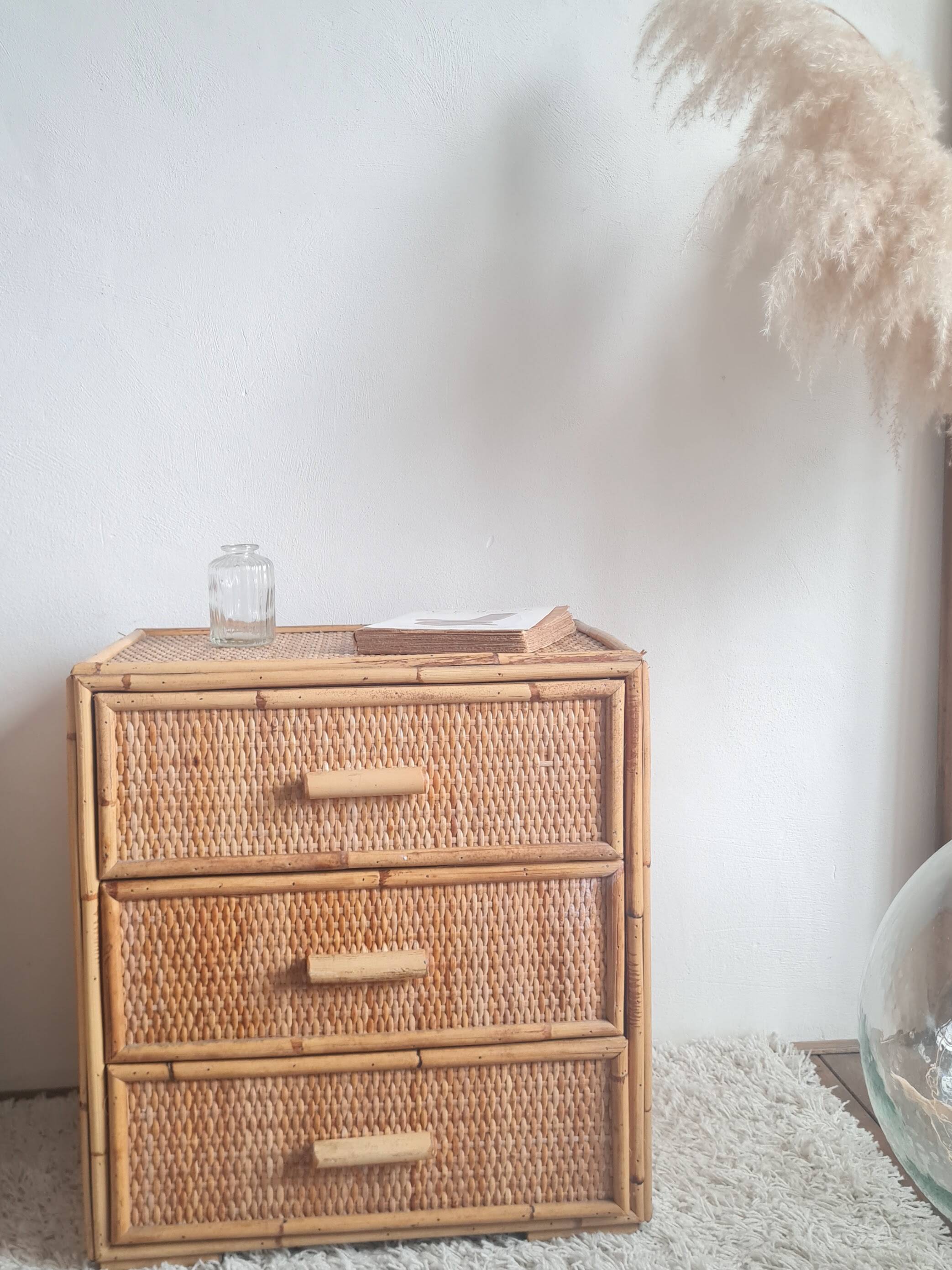Pair of rattan bedside tables circa the 1970s.