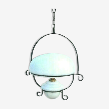 Suspension opaline blanche armature en métal