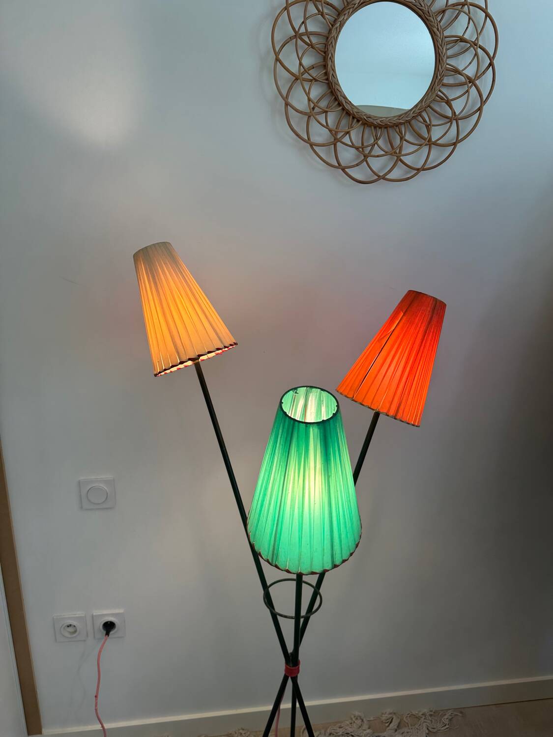 1950s metal tripod floor lamp, completely original