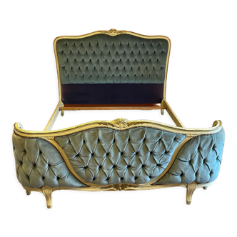 Upholstered bed Louis XVI blue style