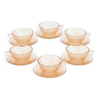6 "Gondolo" espresso cups and saucers, Art Deco inspired design